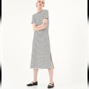 Le' AL.X Stripe Stretch Knit Crew Neck Short Sleeve T-Shirt Midi Dress xs